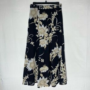 Vintage Louben Black Cream Floral Maxi Skirt 8